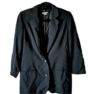 Vince Boyfriend Black Long Double Button Collared Blazer Pockets Wool Blend Sz 8